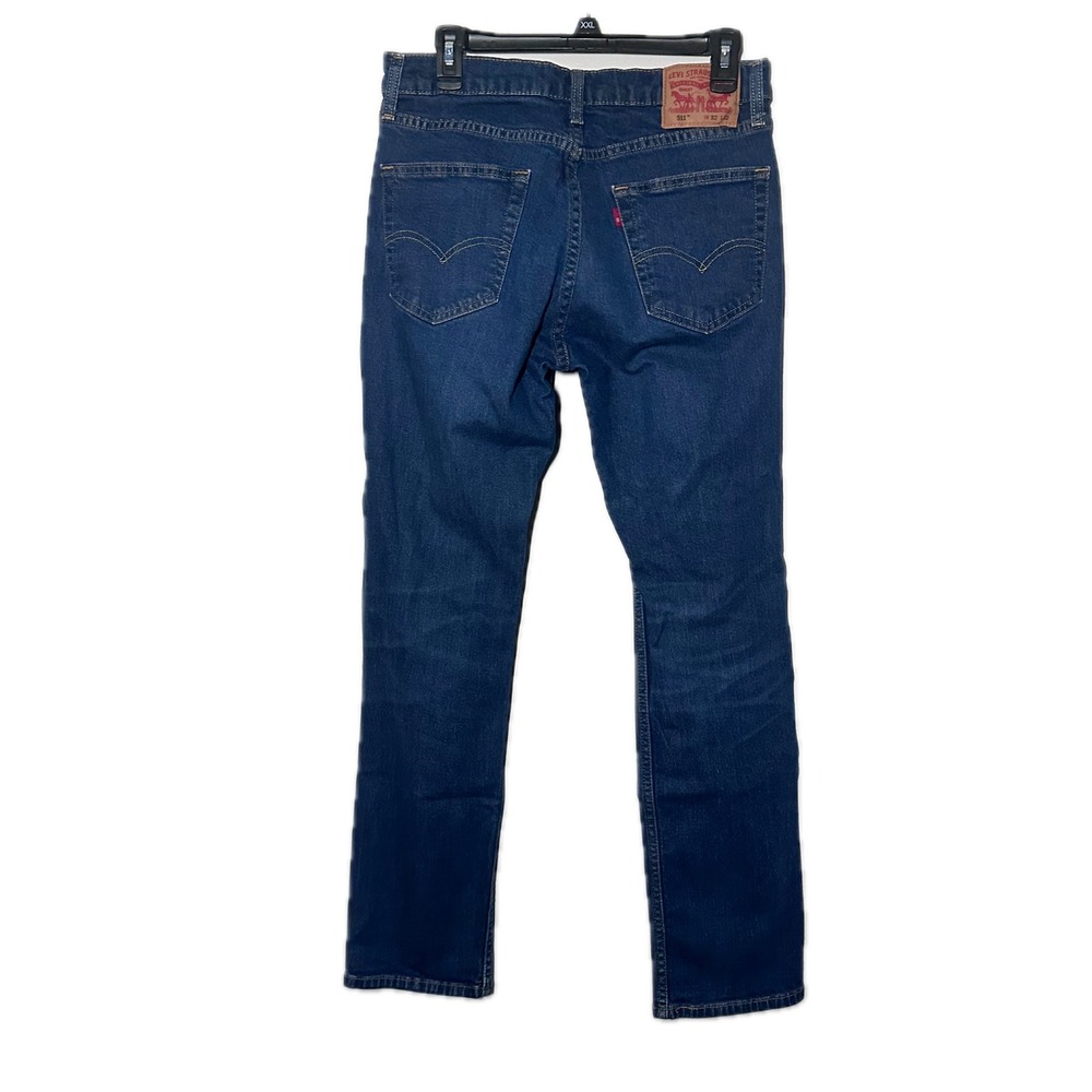 Levis 511 Slim Fit Distressed Jeans Mens 32x32 Dark Wash Blue Ripped Denim - Picture 4 of 5